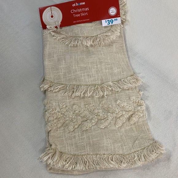Christmas Tree Skirt Cotton Beige Handmade 48in Elegant Bottom Decor Tassle Trim - Picture 1 of 11